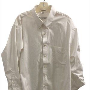Geoffrey Beene Mens Dress Shirt XL 17 32/33 Cotton Blend White Lg Sleeves